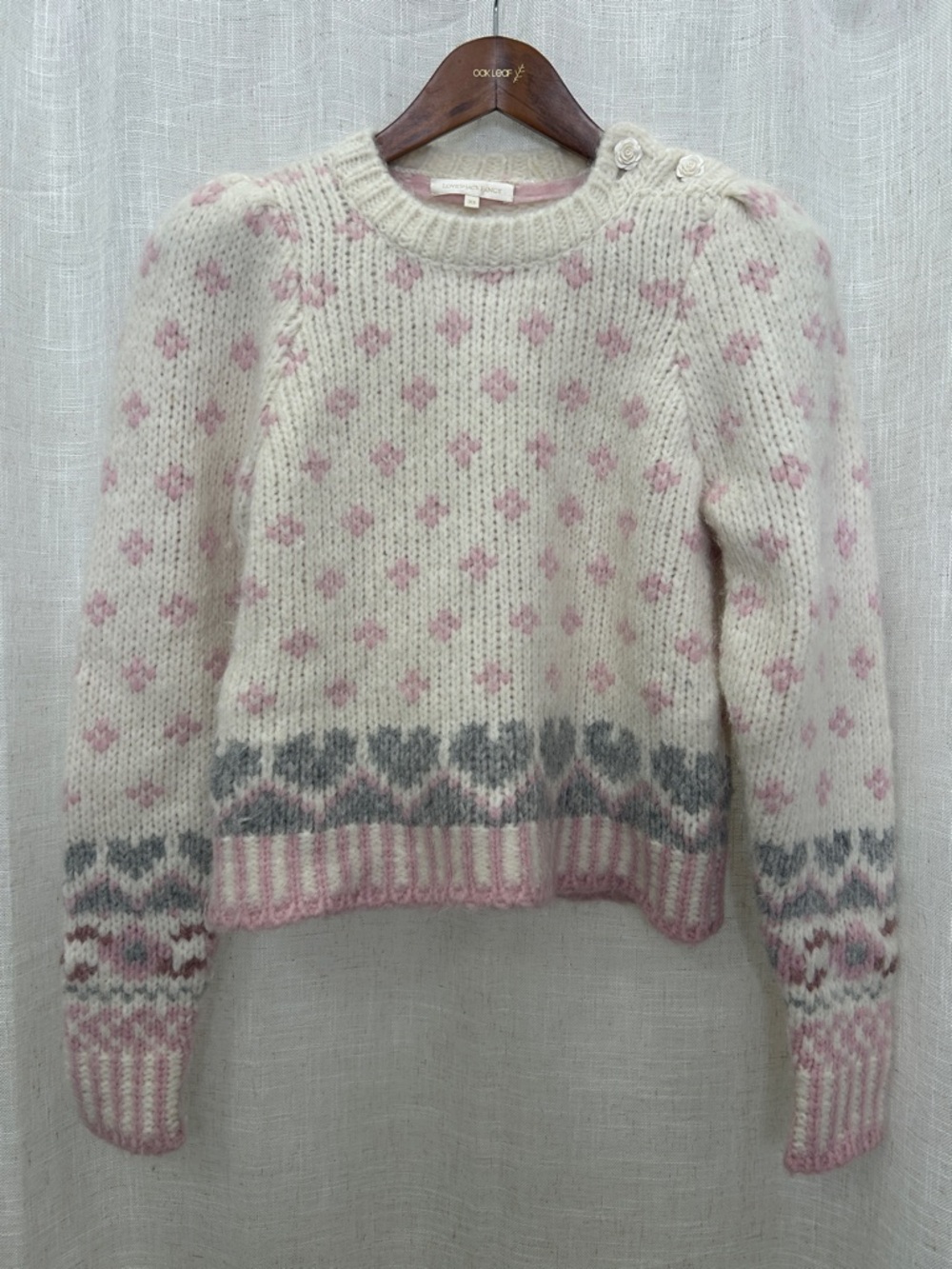 Love Shack Fancy Cream & Pink Sweater Size X-Small Excellent Condition
